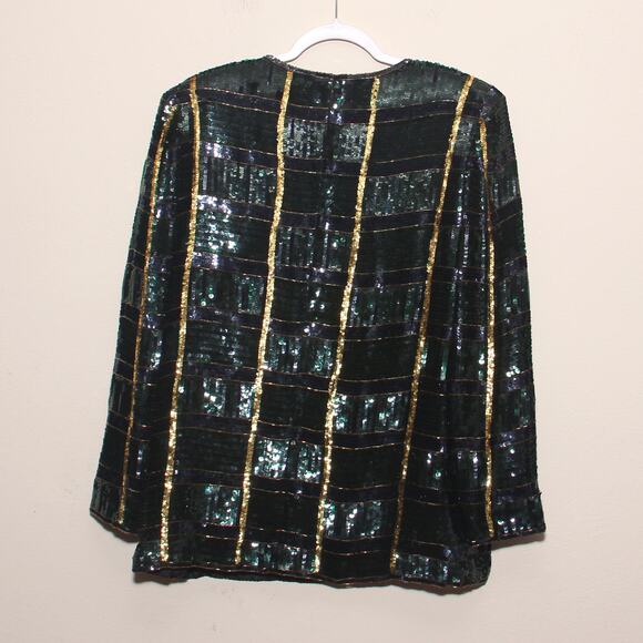 Vintage Talbots Plaid Sequin Beaded Cocktail Top Size Large - Picture 2 of 9